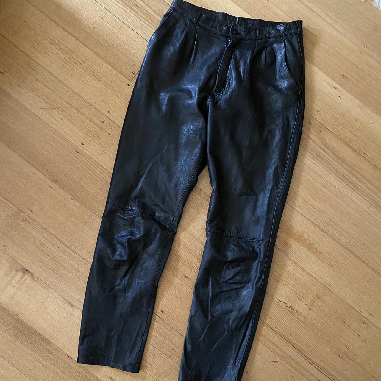 Vintage leather pants Tag says 44, laying flat the... - Depop