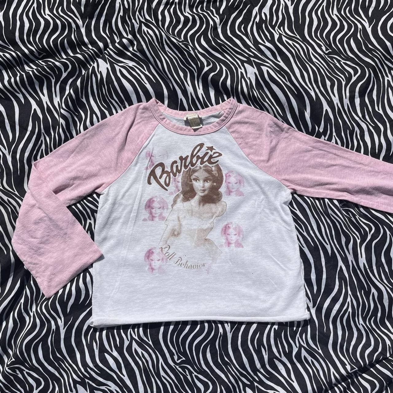 one of a kind screen printed barbie ringer xs tee!... - Depop