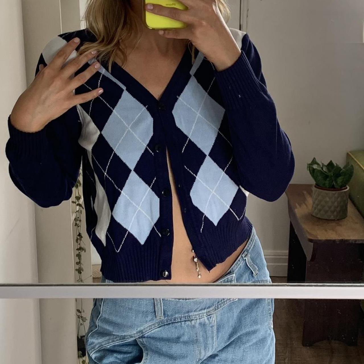 Women's Blue and White Cardigan Depop