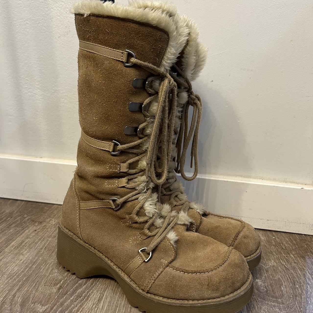 Report hot Icon Cascade Tan suede leather Faux Fur Snow Boots Zipper Lace-Up Size 10