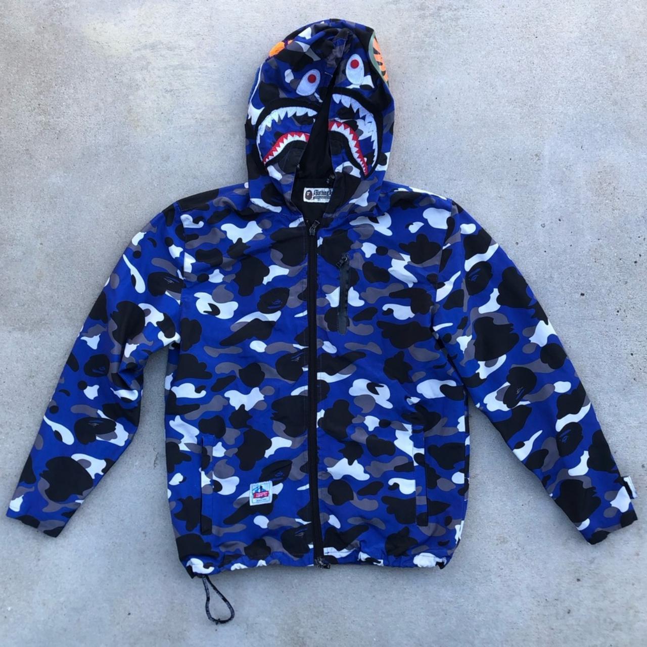 BAPE Bathing Ape Blue Camouflage Shark Hood Full Zip. Depop