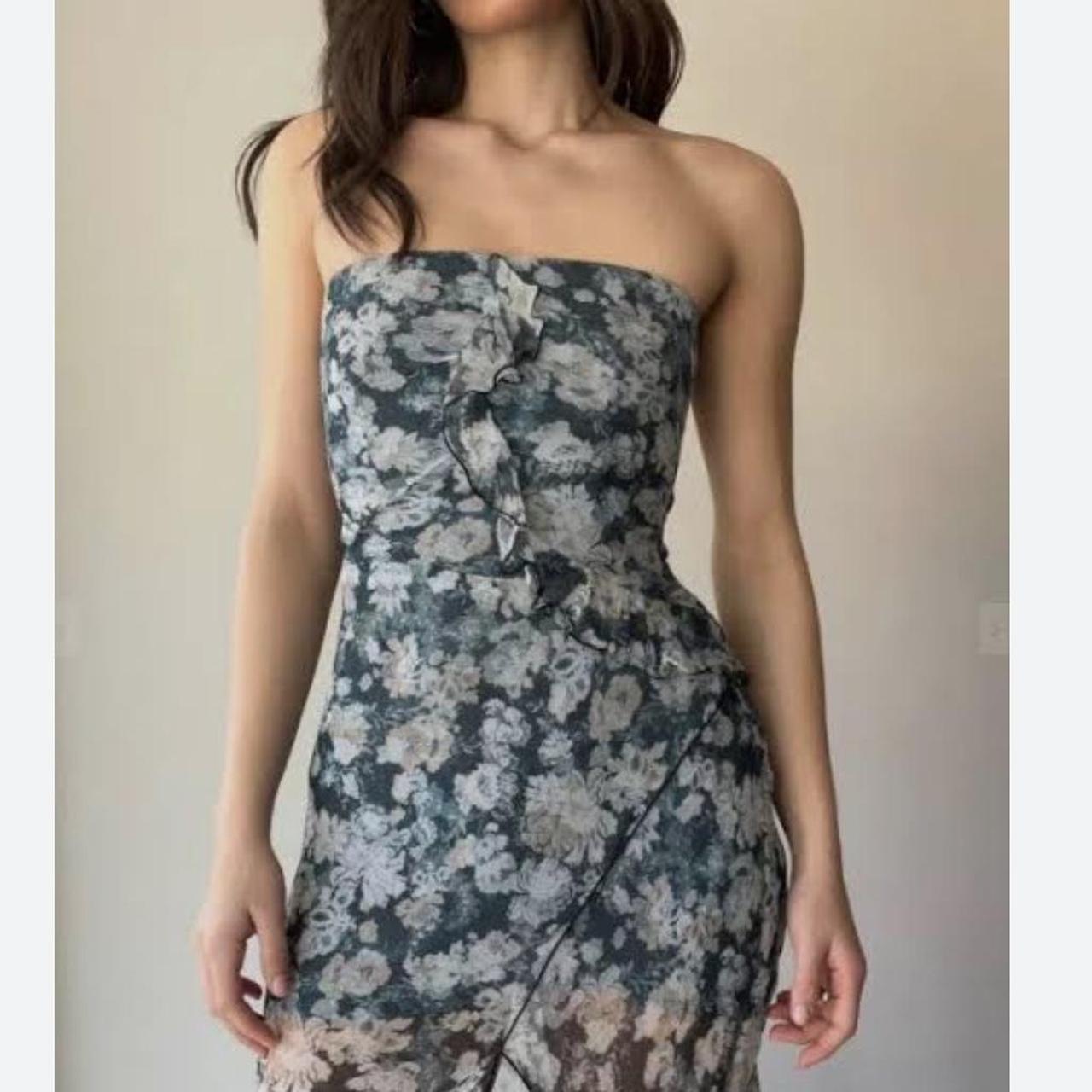 Bec Bridge Opal Strapless dress in denim floral. Depop