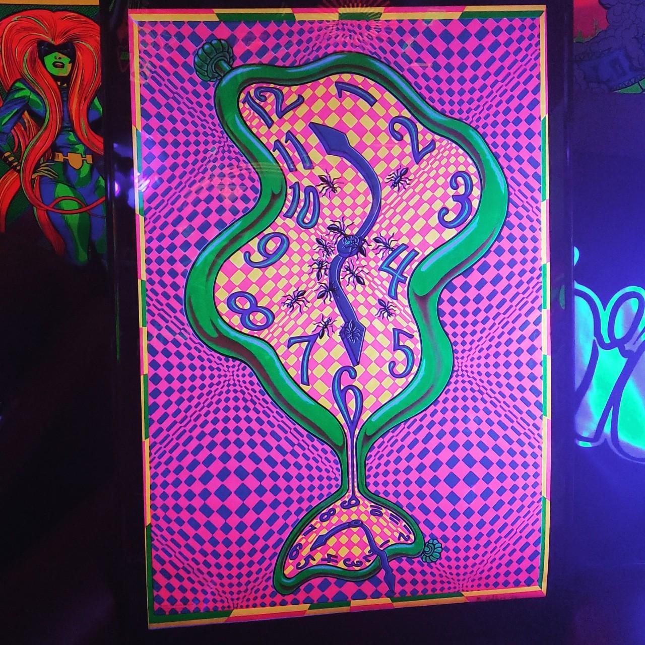 Psychedelic Melting Clock 1995 Blacklight Poster... Depop