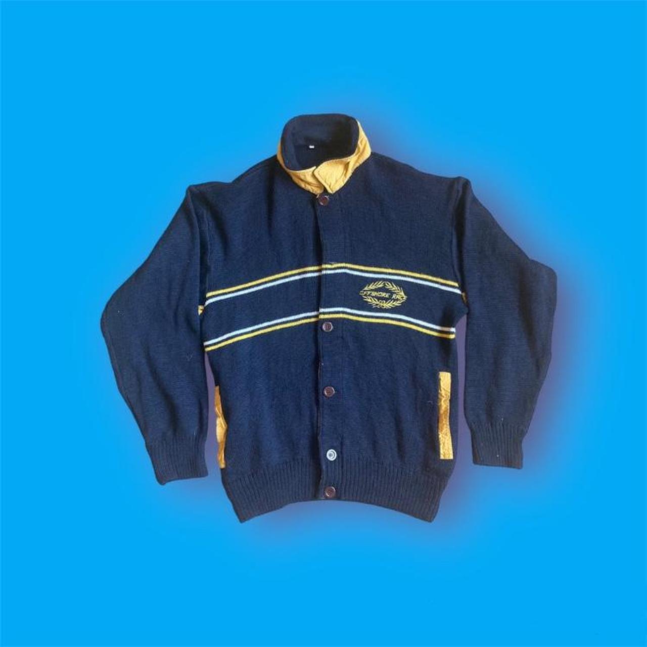 Vintage ‘offshore race’ button up collared cardigan... - Depop