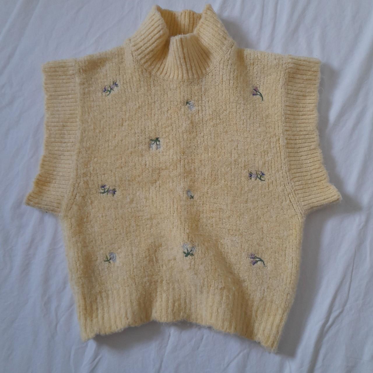 Zara pale yellow sweater vest with embroidered... Depop