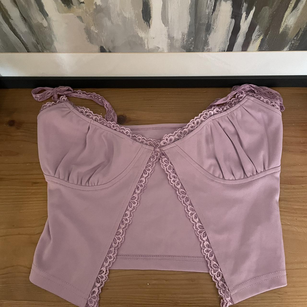 DOLLS KILL lilac crop top with lace trim Size M... - Depop