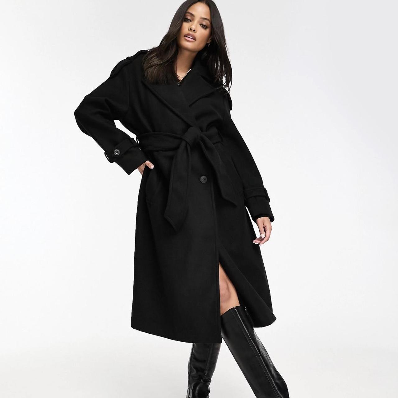 Bershka wool trench coat in black Small size [ is... - Depop