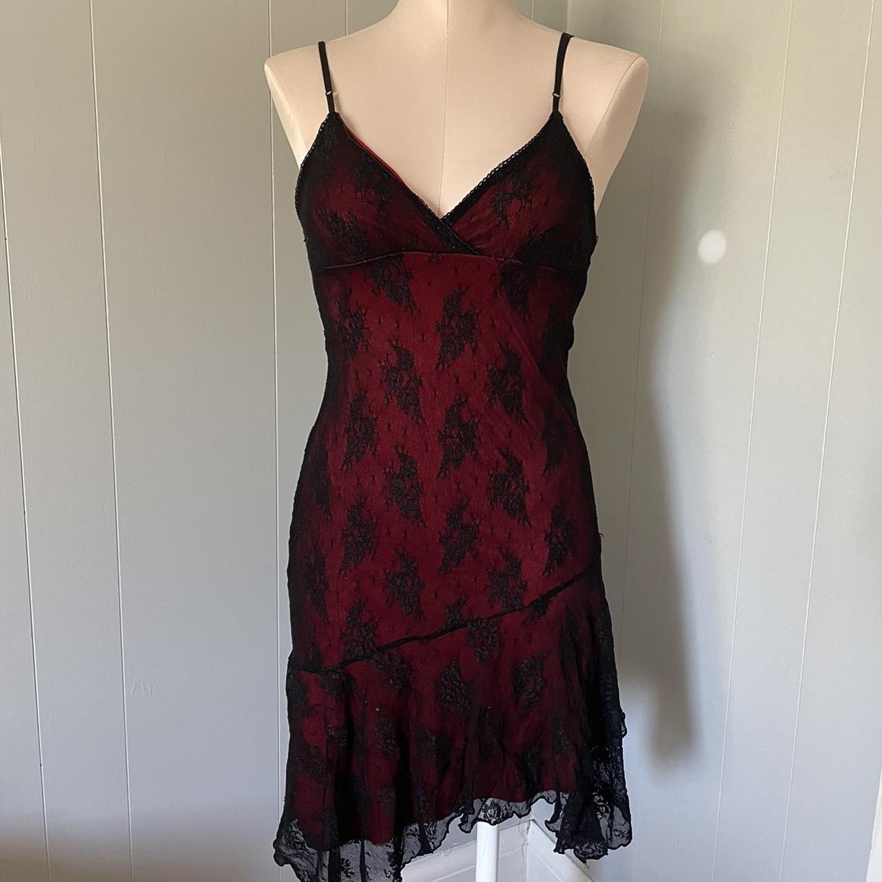 RARE Vintage Forever 21 Red & Black Lace Fairy Dress... - Depop