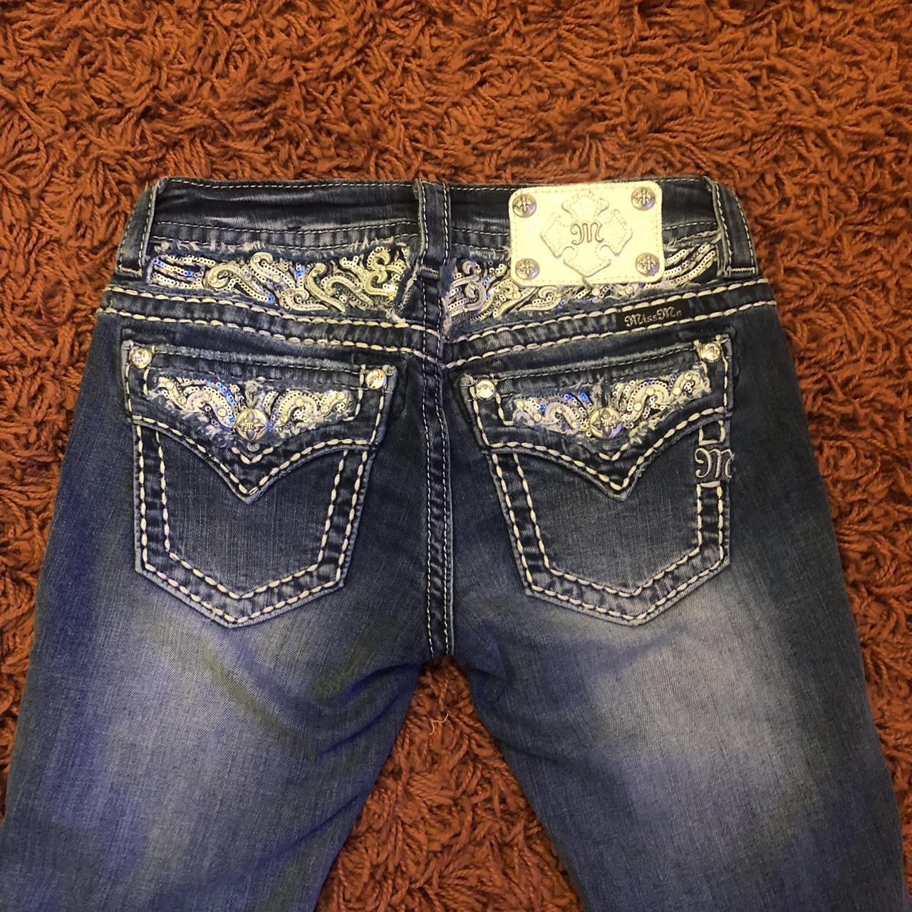 Miss Me Women's Navy and Silver Jeans | Depop