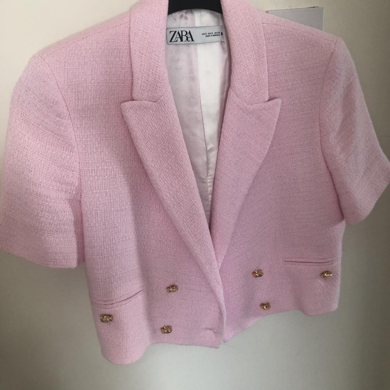 Zara pink cropped blazer with gold buttons Bloggers... - Depop