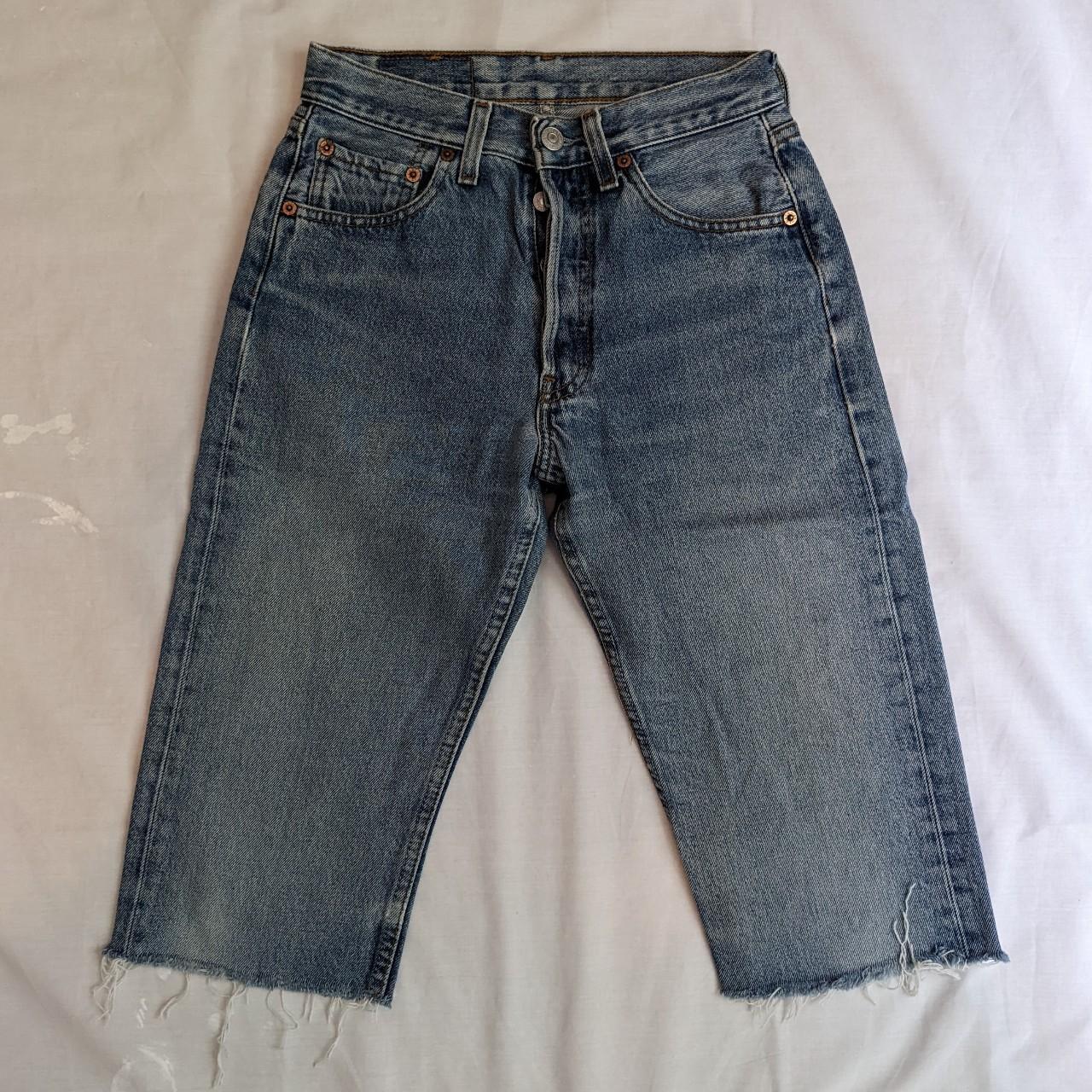 Levi's 501 cropped denim shorts jorts. Measures... - Depop