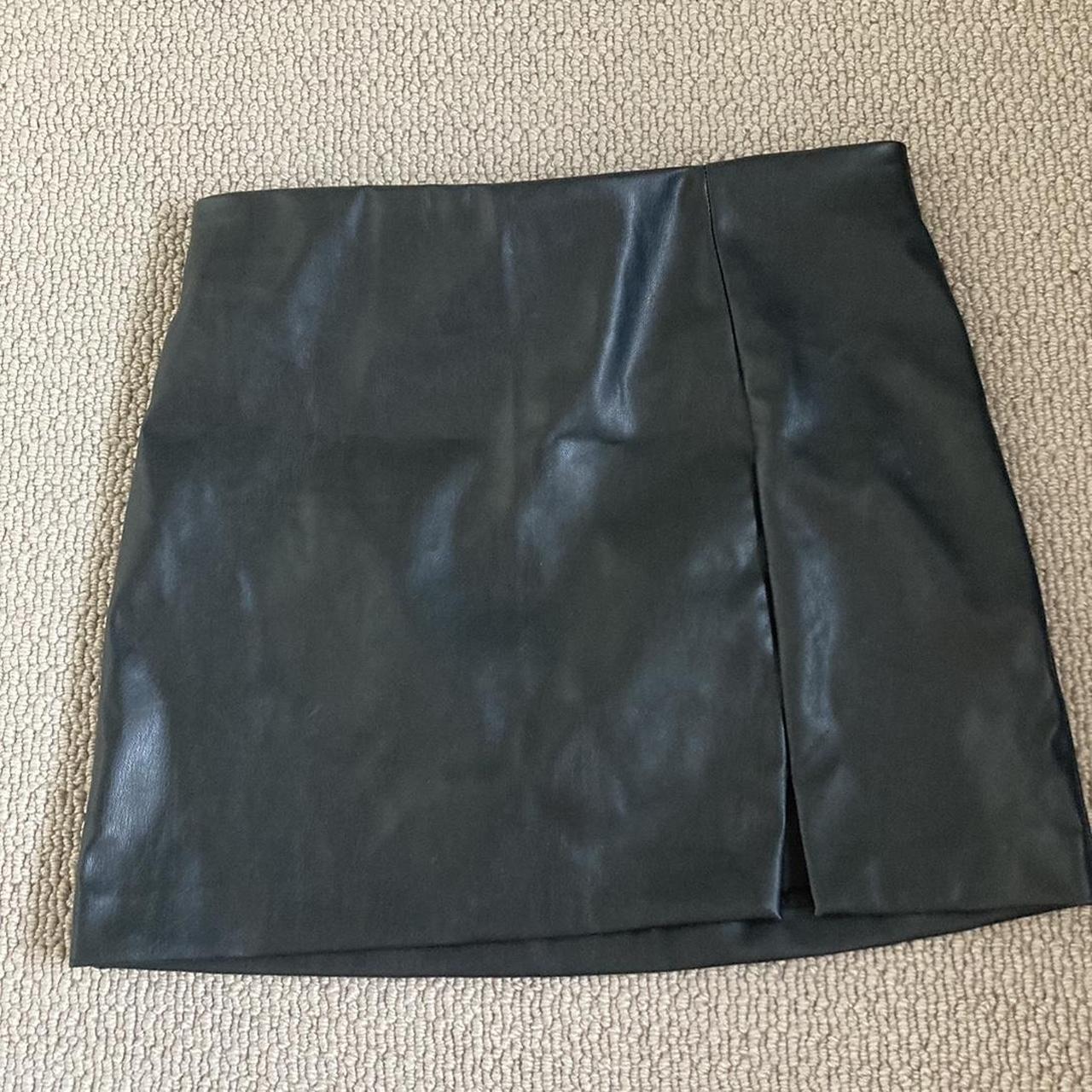 H and m black leather mini skirt with slit Size... - Depop