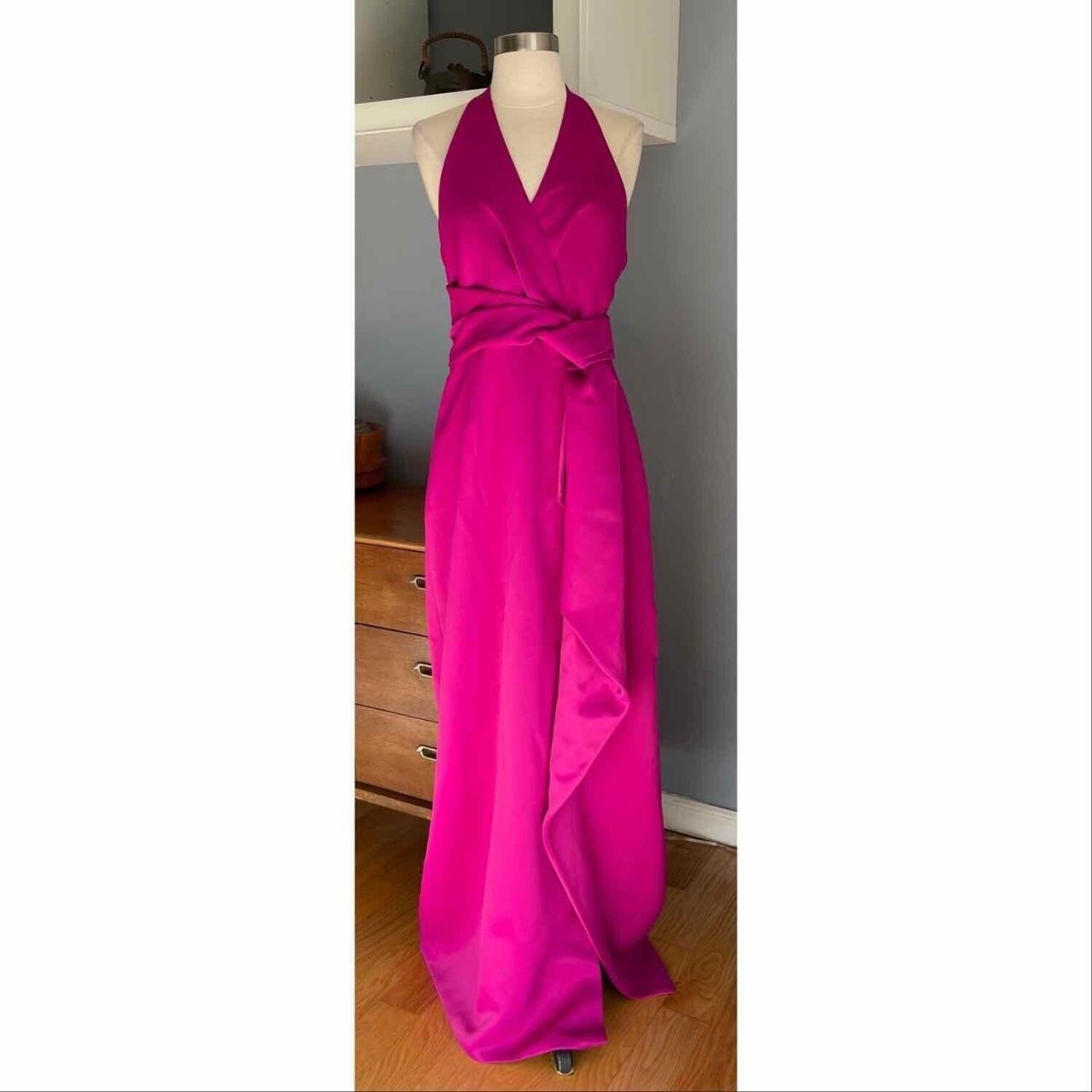 Halston heritage satin wrap gown best sale