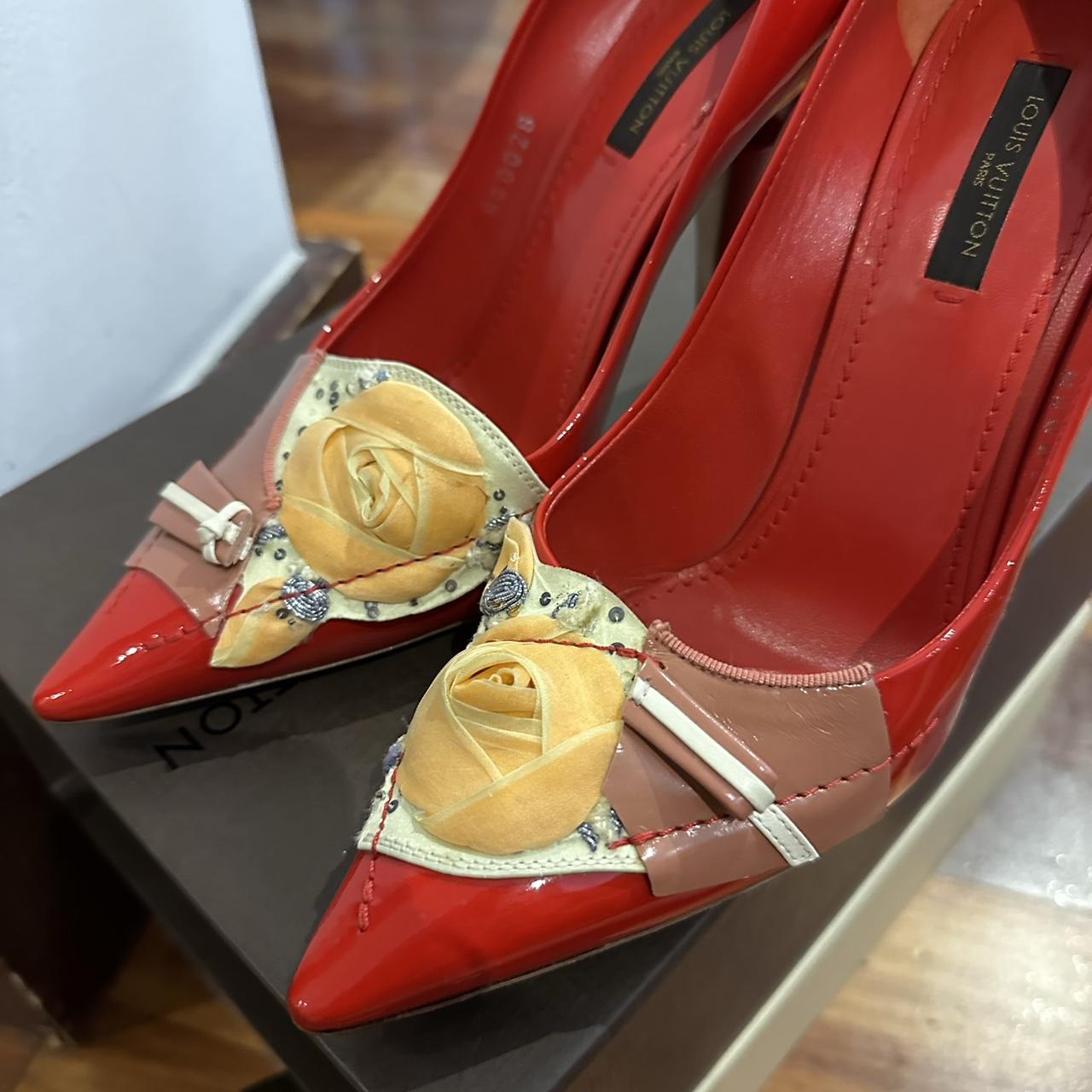 Louis Vuitton Red Calfskin Mesh PVC Urban Twist Slingback