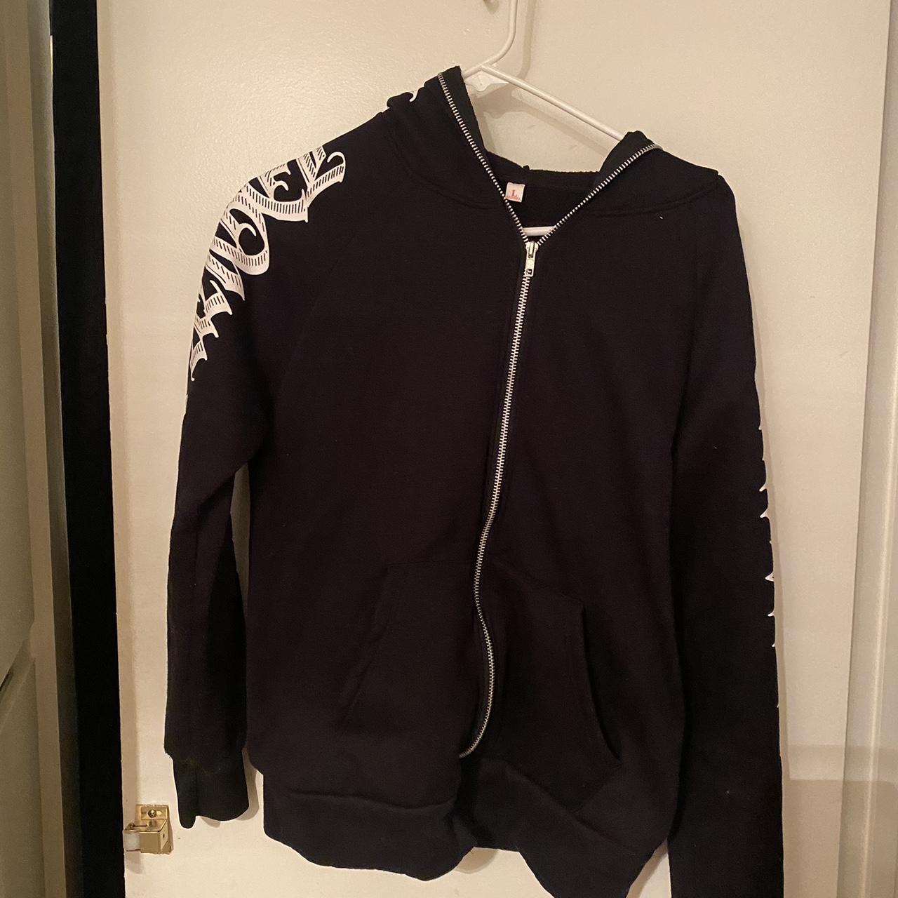 Large black zip up hoodie that zips ALL THE WAY UP - Depop