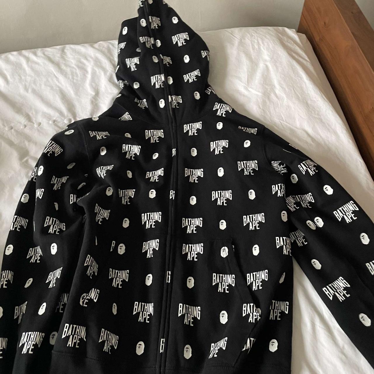 BAPE Men's Black and White Hoodie | Depop