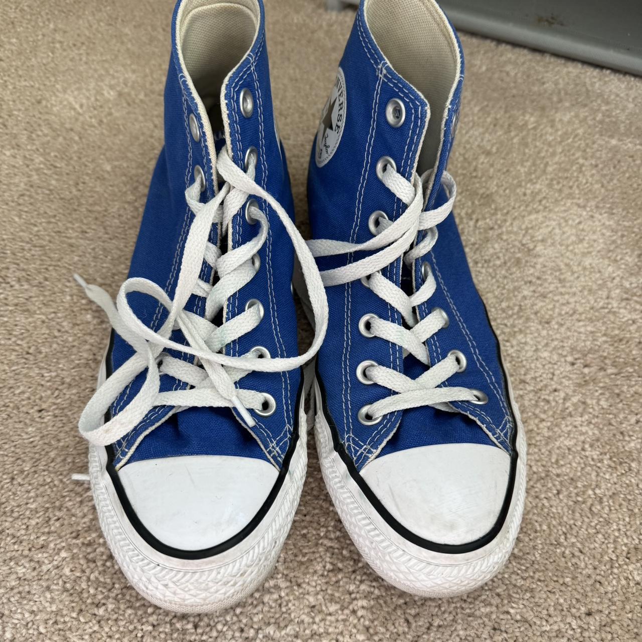 Blue converse chuck Taylor high tops. Minor signs of... - Depop