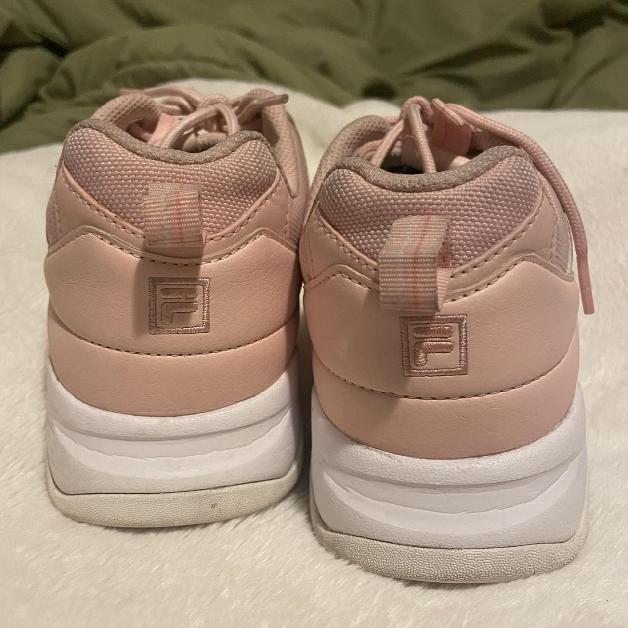 Worn light pink and white FILAs size 6 Bought in... - Depop