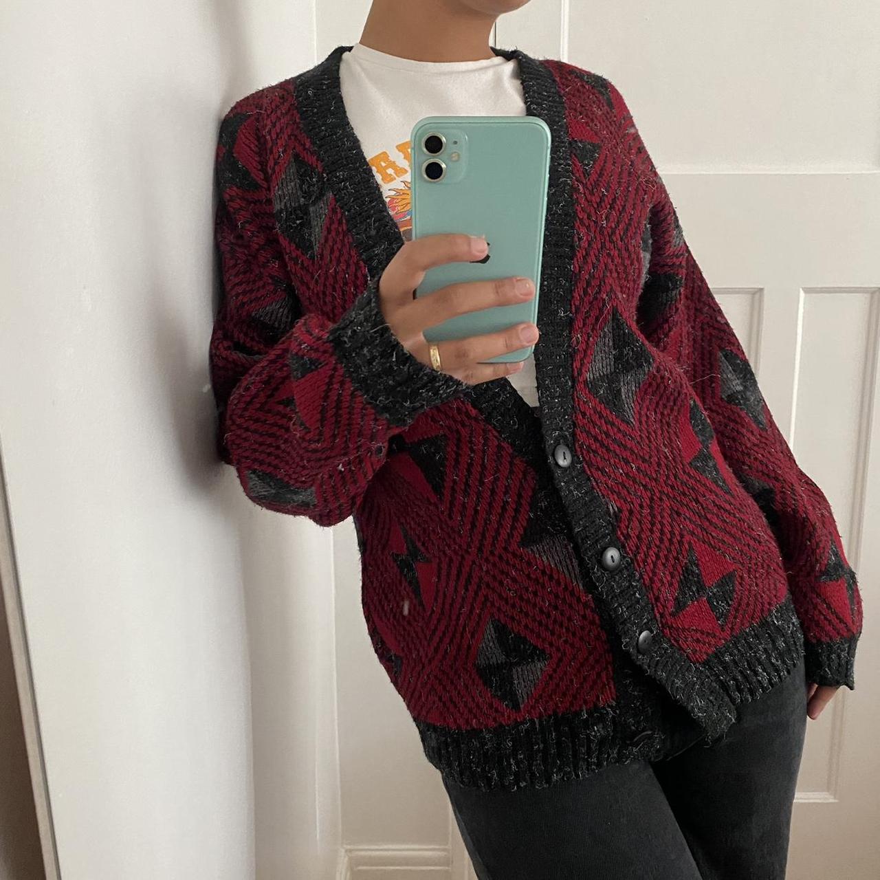 Men's Red and Black Cardigan | Depop