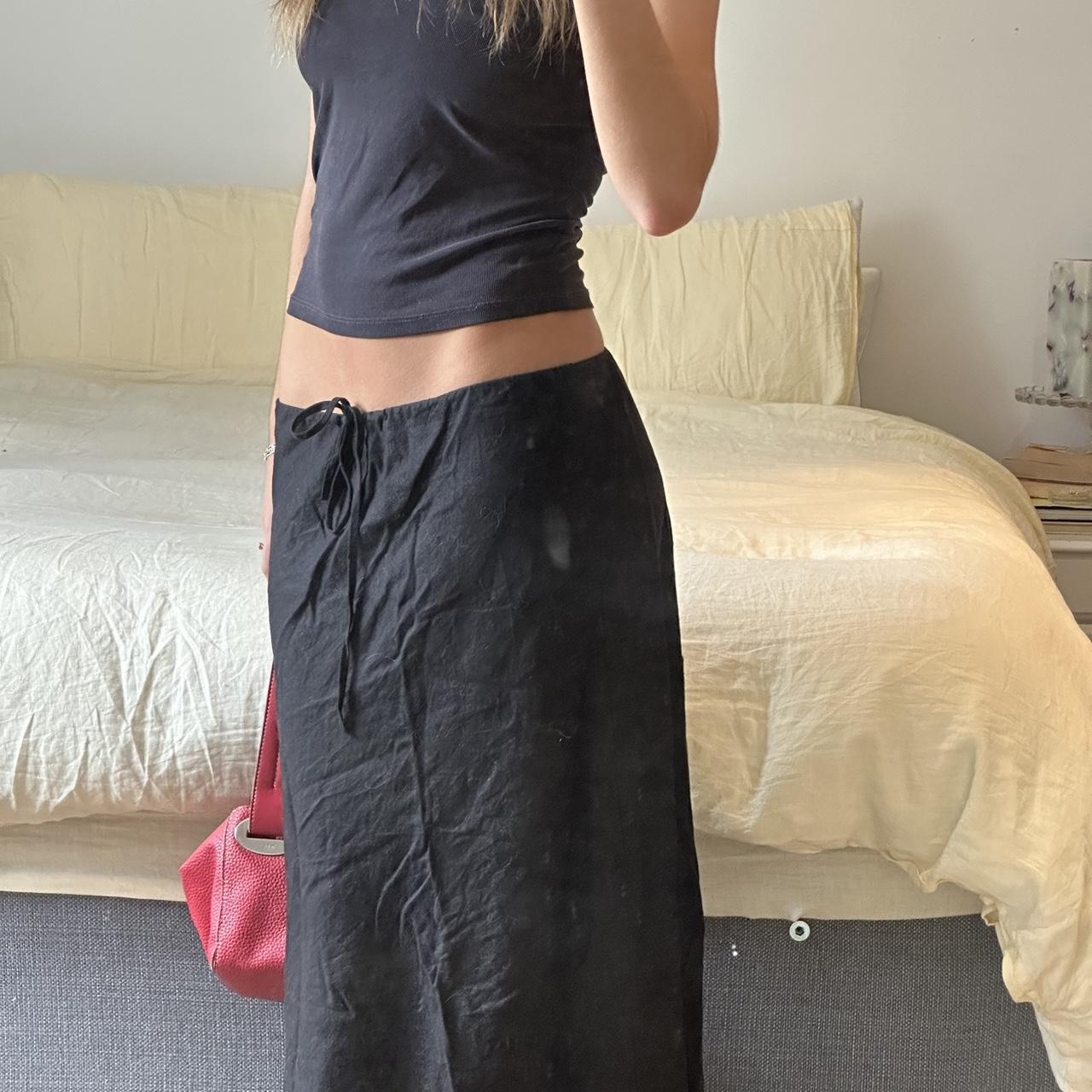 Black maxi drawstring skirt Size M Drawstring holes... - Depop