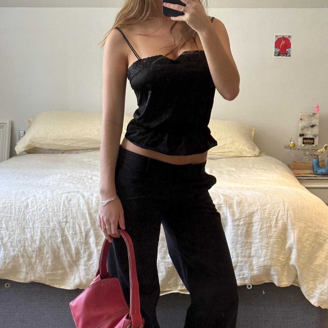 Black cami top Beautiful detailing Size 12, shown on... - Depop