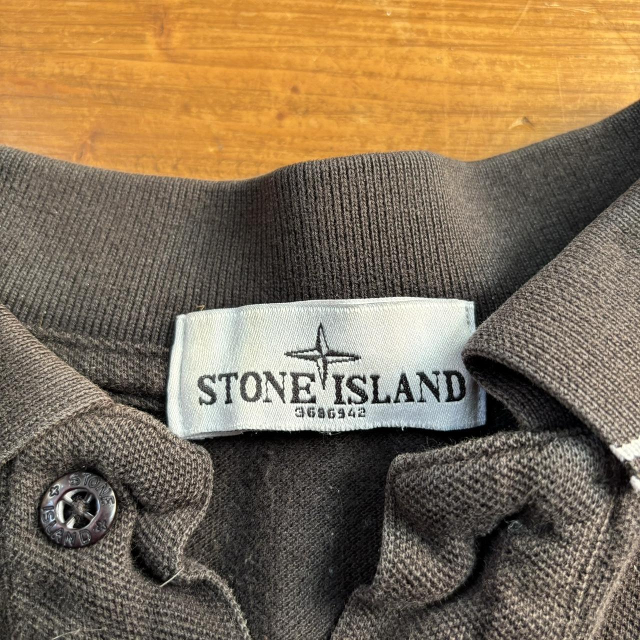 Stone island brown polo shirt, some signs of wear,... - Depop