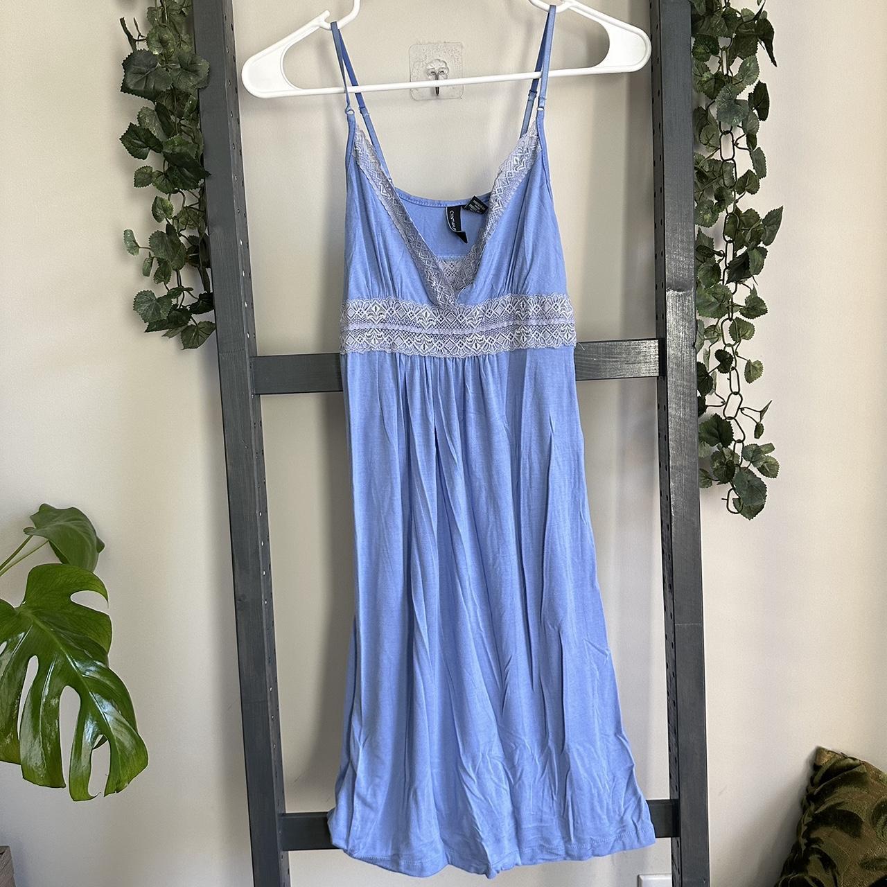 Blue Slip Dress Pretty Lace Detailing - Depop