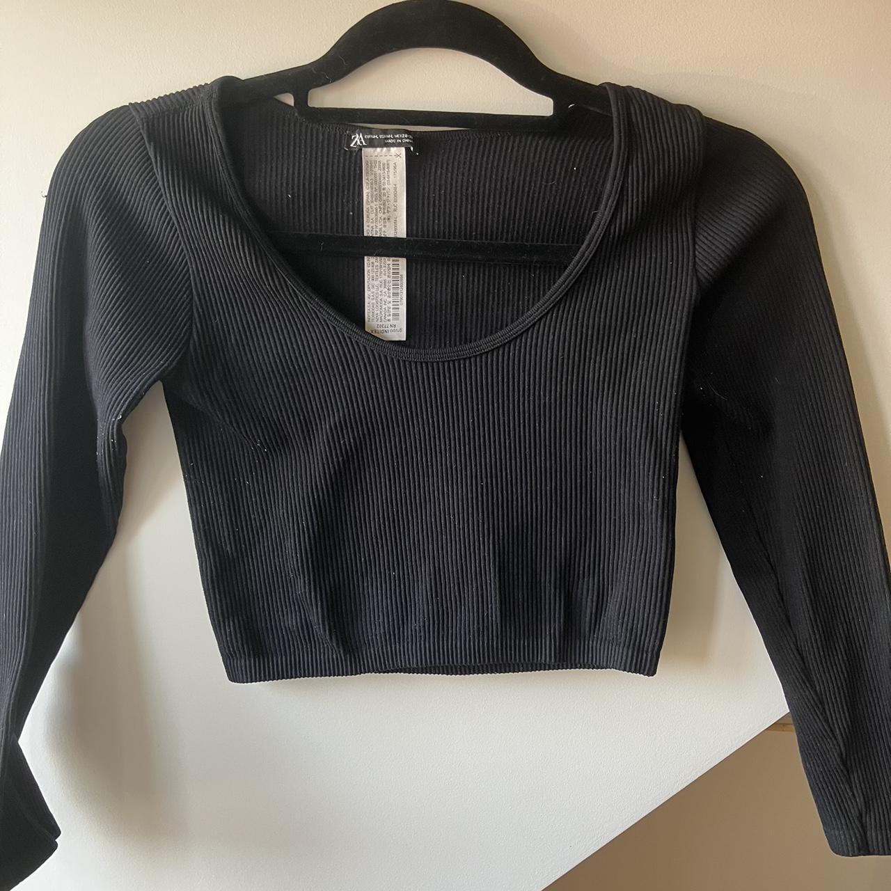 Zara black ribbed long sleeve crop top Size M-L Very... - Depop