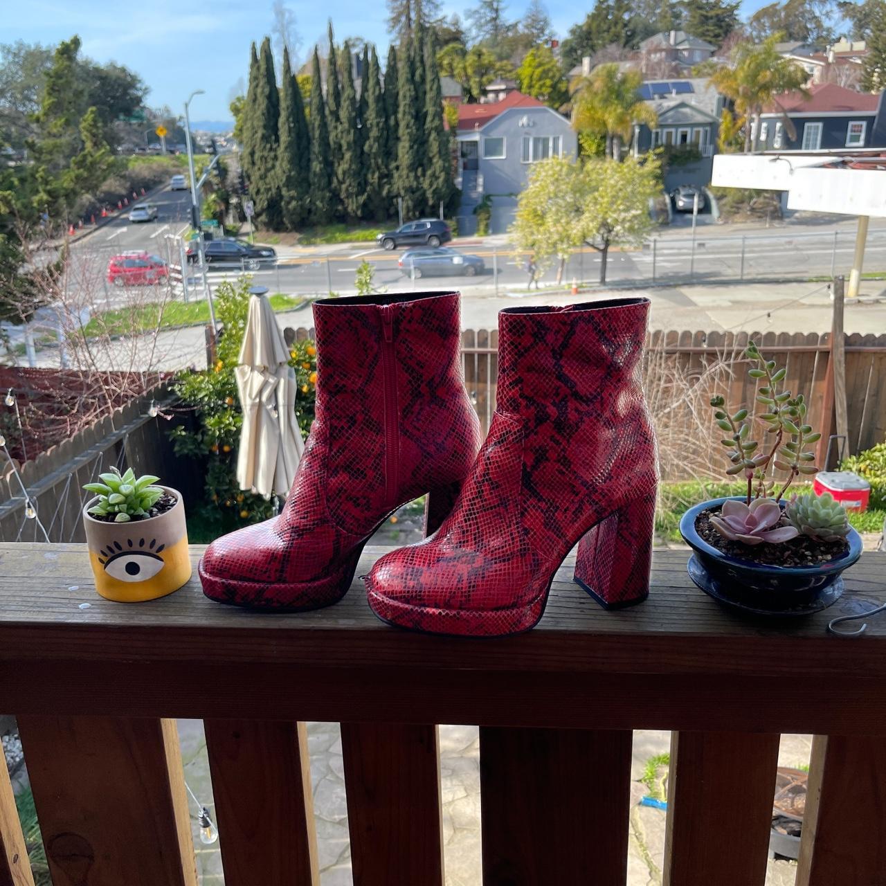 Naked Wolfe Women S Red And Black Boots Depop