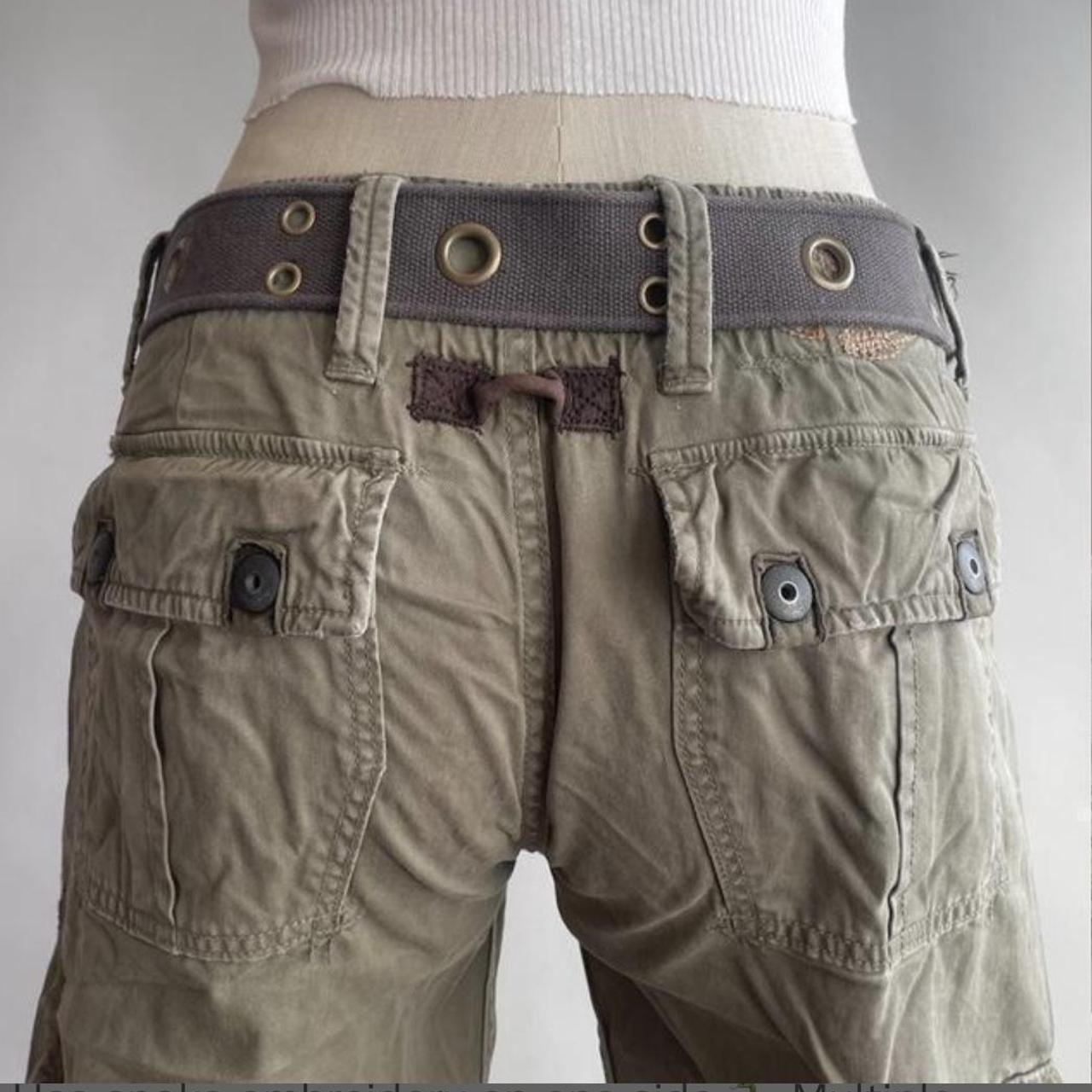 Army Green Cargo Pants Y2k low rise army green wide... Depop