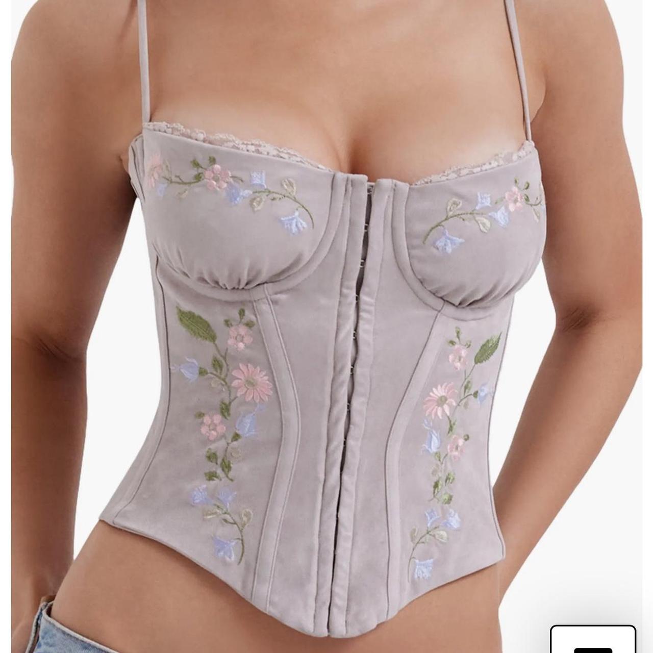 Petunia Embroidered Faux Suede Corset Top