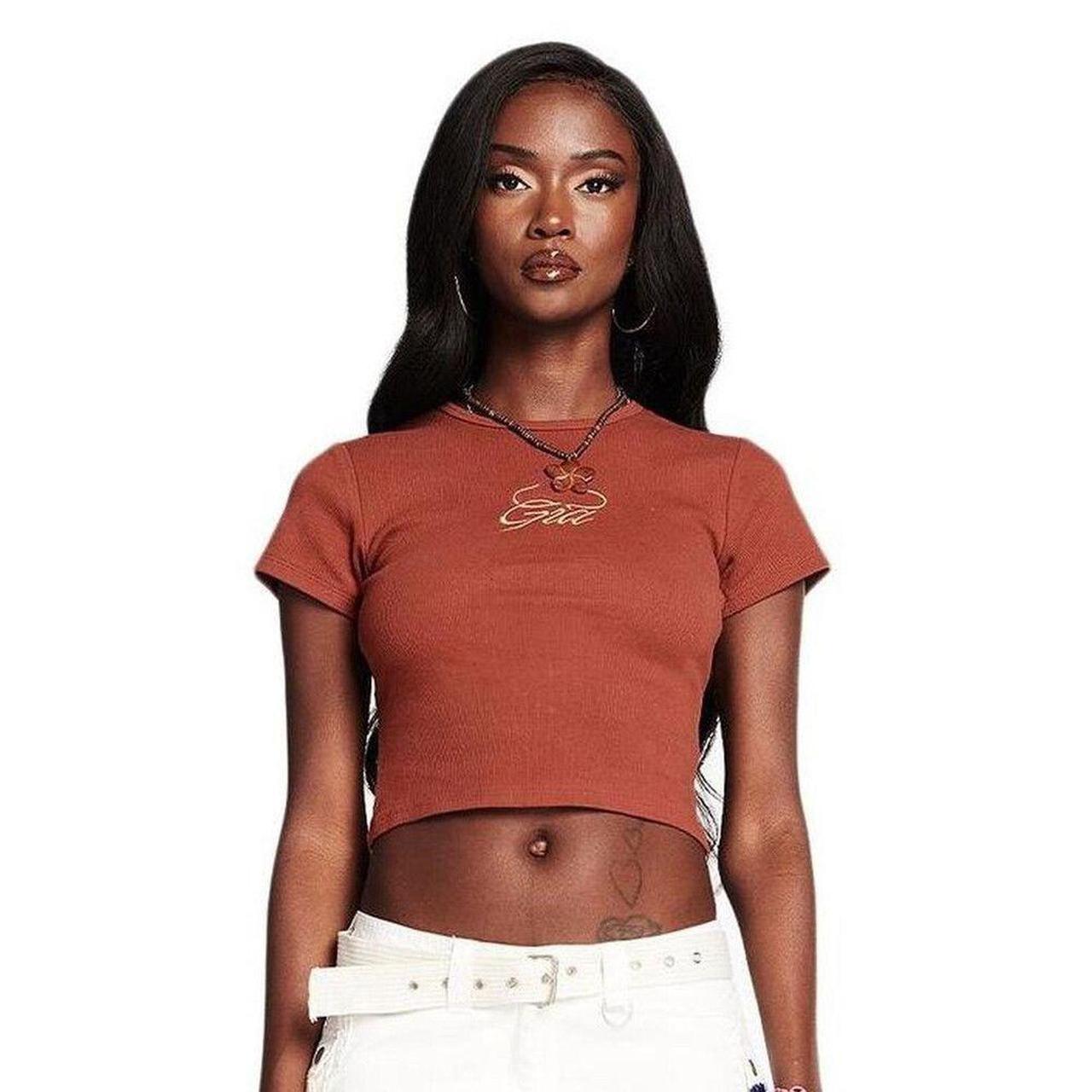 Women Brown Rib Crop Tee