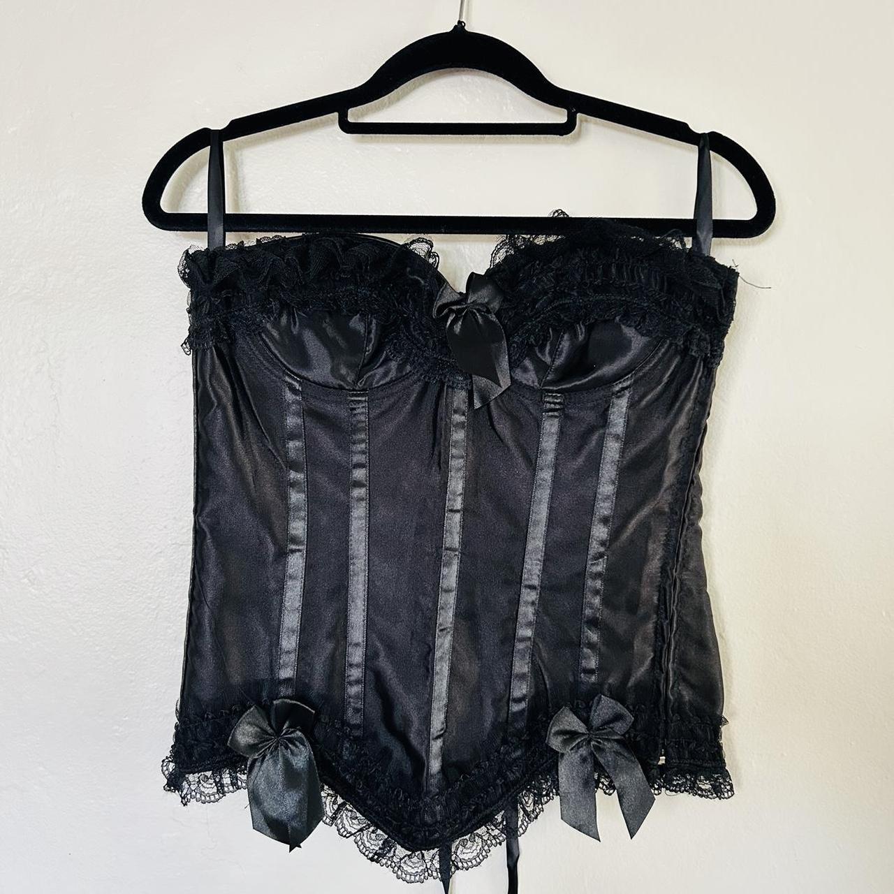 Black Satin and lace corset Size labeled large but... - Depop