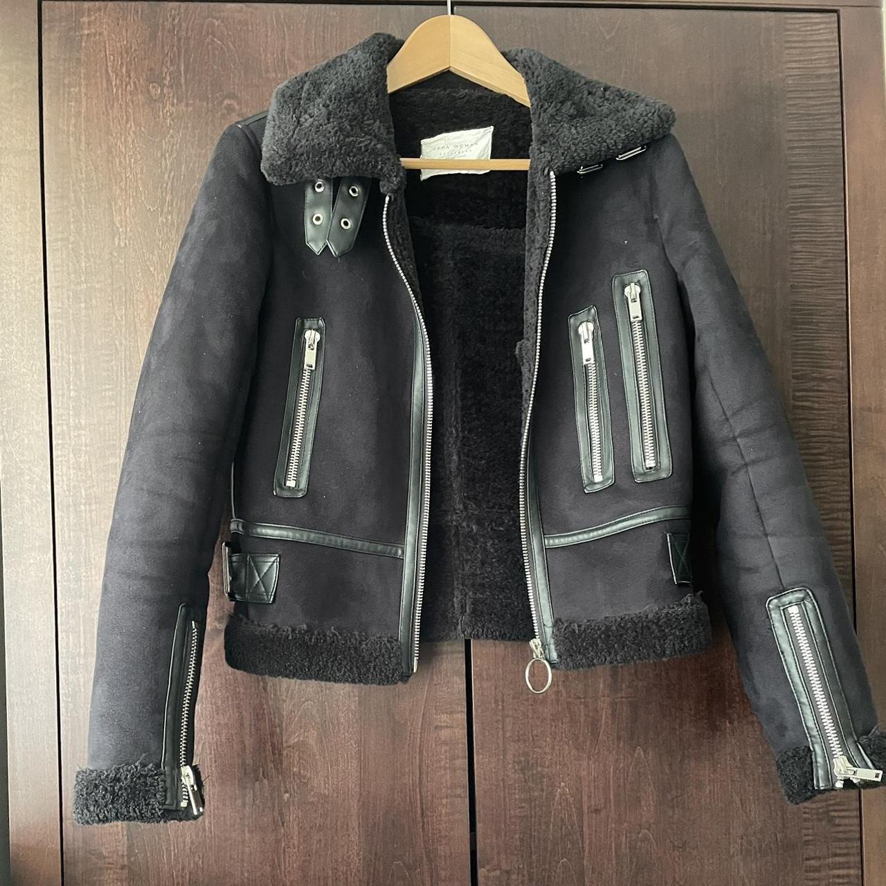 Zara Woman biker jacket. Faux suede. Warm, fleece... - Depop