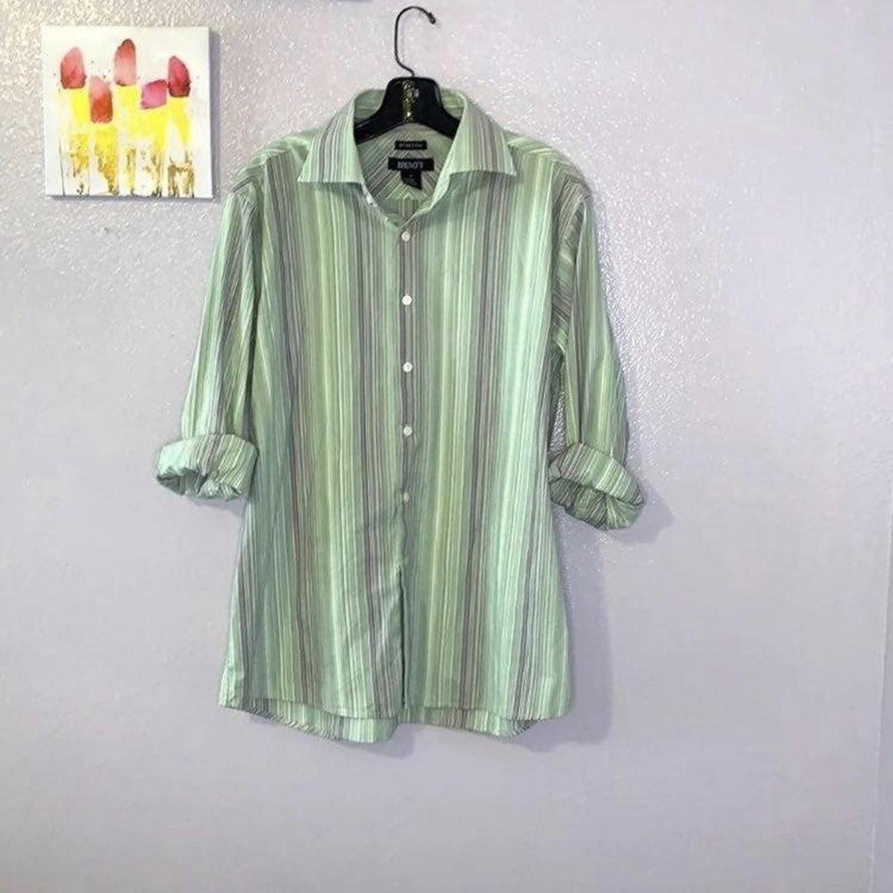 Bruno stretch green striped button down dress Depop