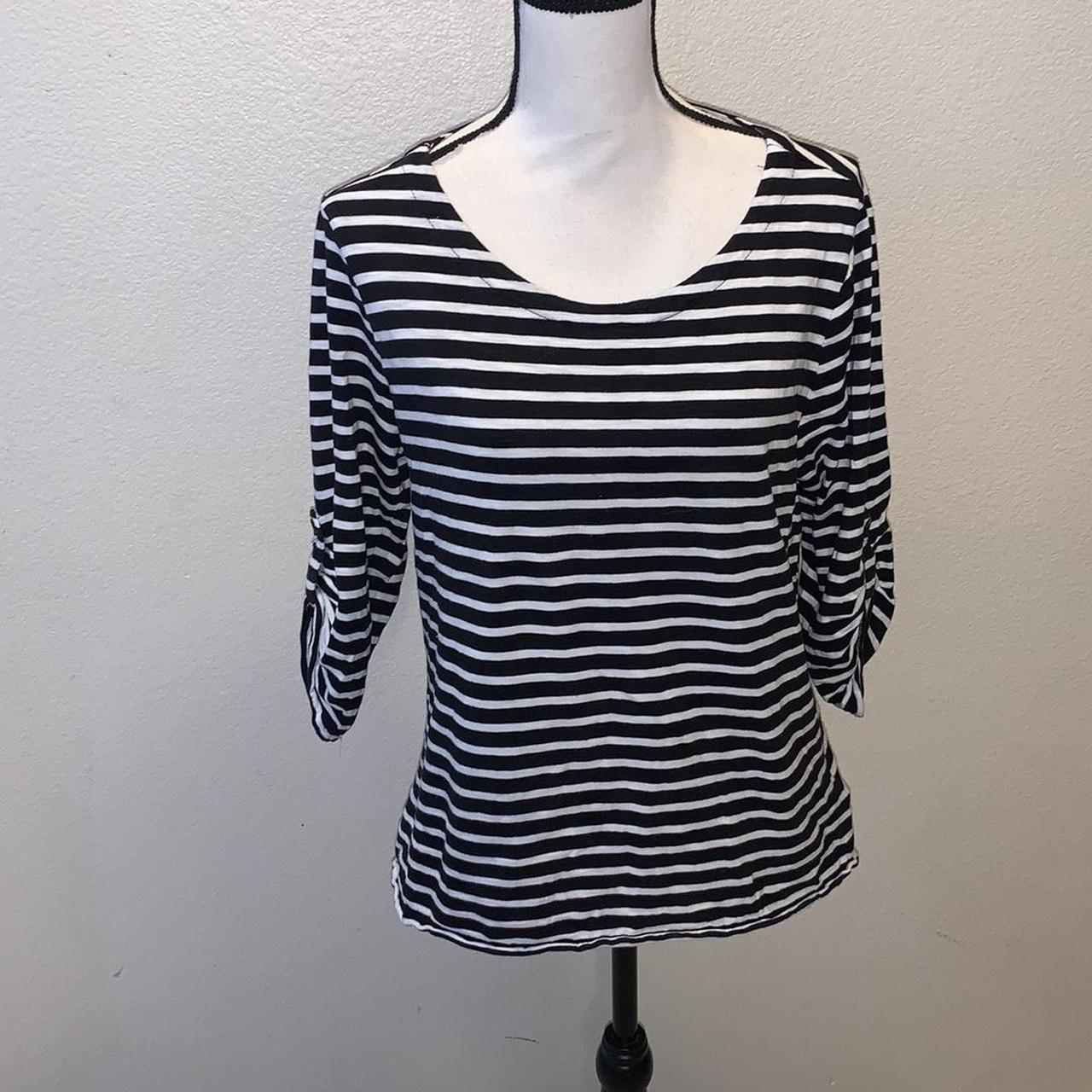 Coldwater Creek Black Striped 3 4 Sleeve Casual Depop   P0 