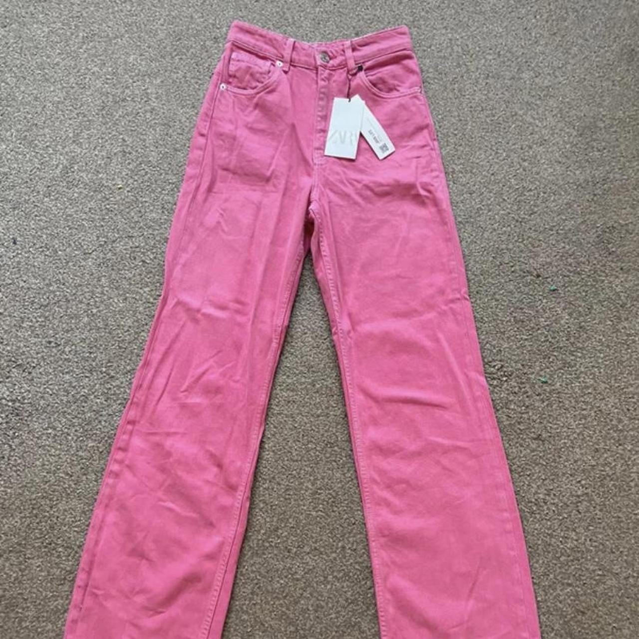 Zara pink wide leg jeans, brand new condition, only... - Depop