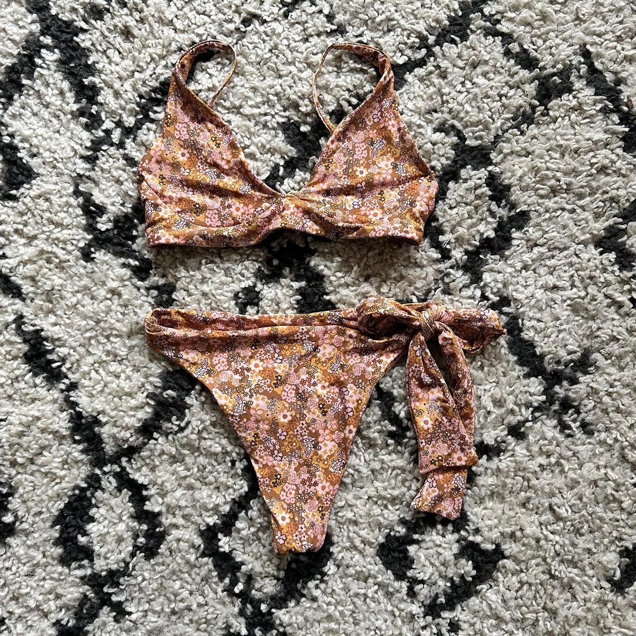 Frankies Bikinis Women's Tan and Pink Bikinis-and-tankini-sets | Depop