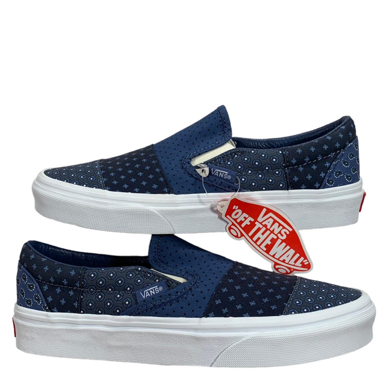 Vans Classics Slip On Tie Print Blue Patchwork Depop