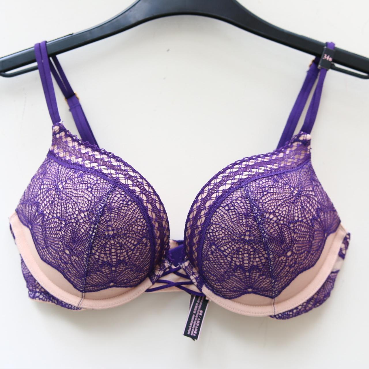 Victoria secret, bombshell bra, pink with black lace, size 34B