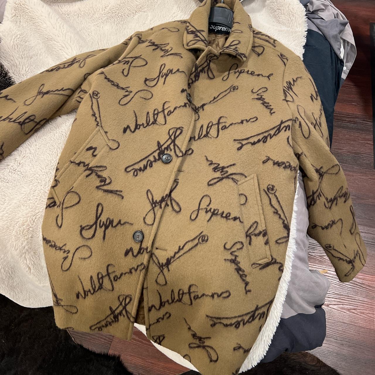 Supreme Script Logos Wool Overcoat supreme coat Depop