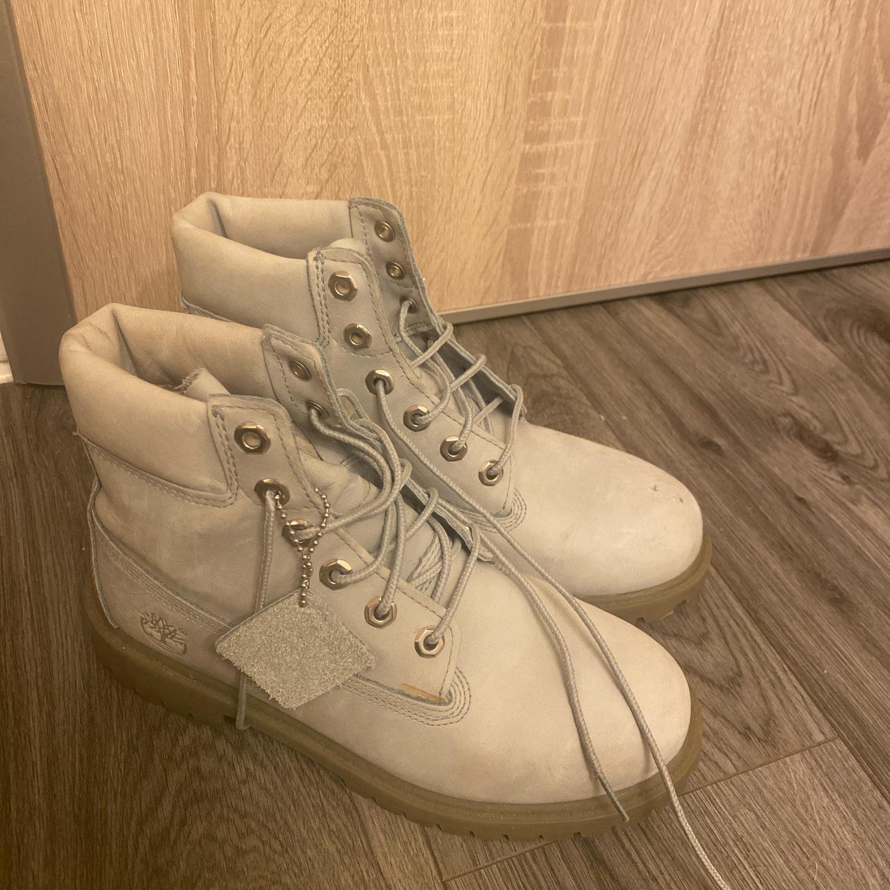 Light blue green timberland boots signs off wear Depop