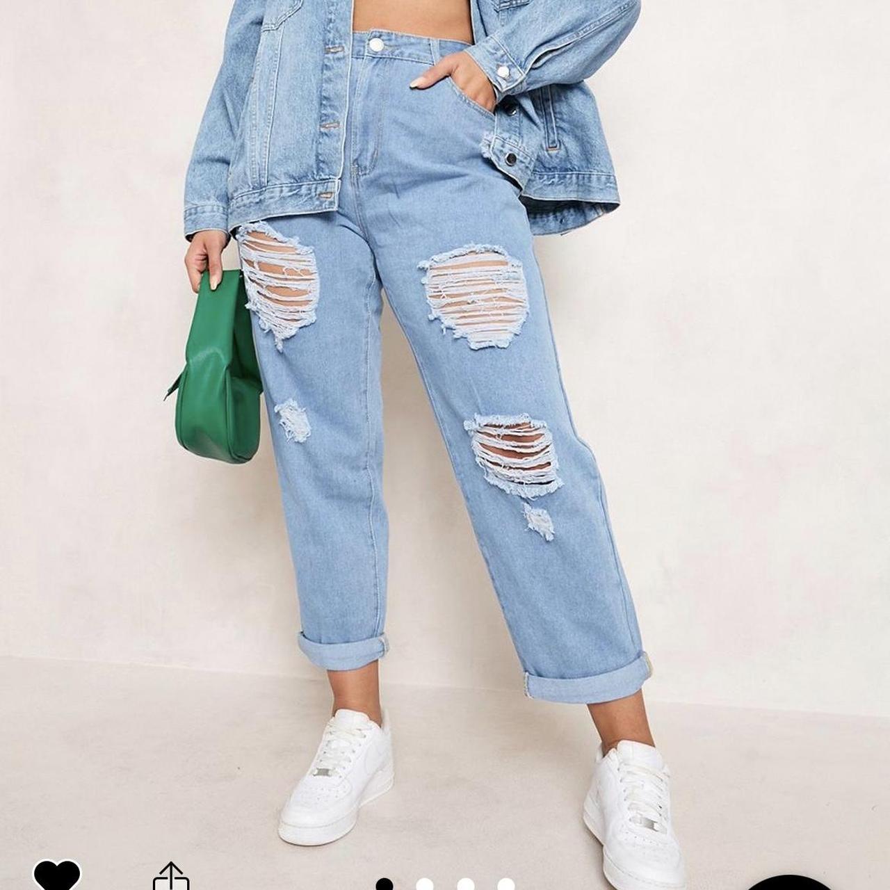 Blue Boohoo Ripped Mom Jeans Plus Distressed Ripped Mom Jeans