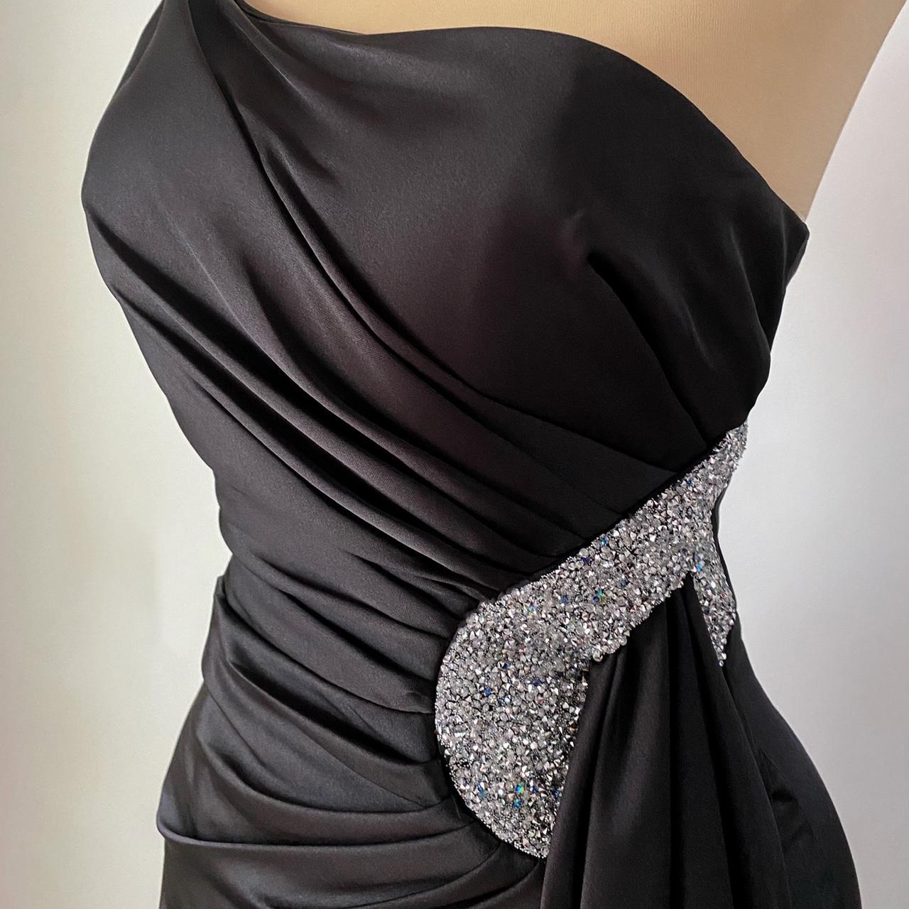 Black sequin one shoulder gown Size Small Bra cups... - Depop