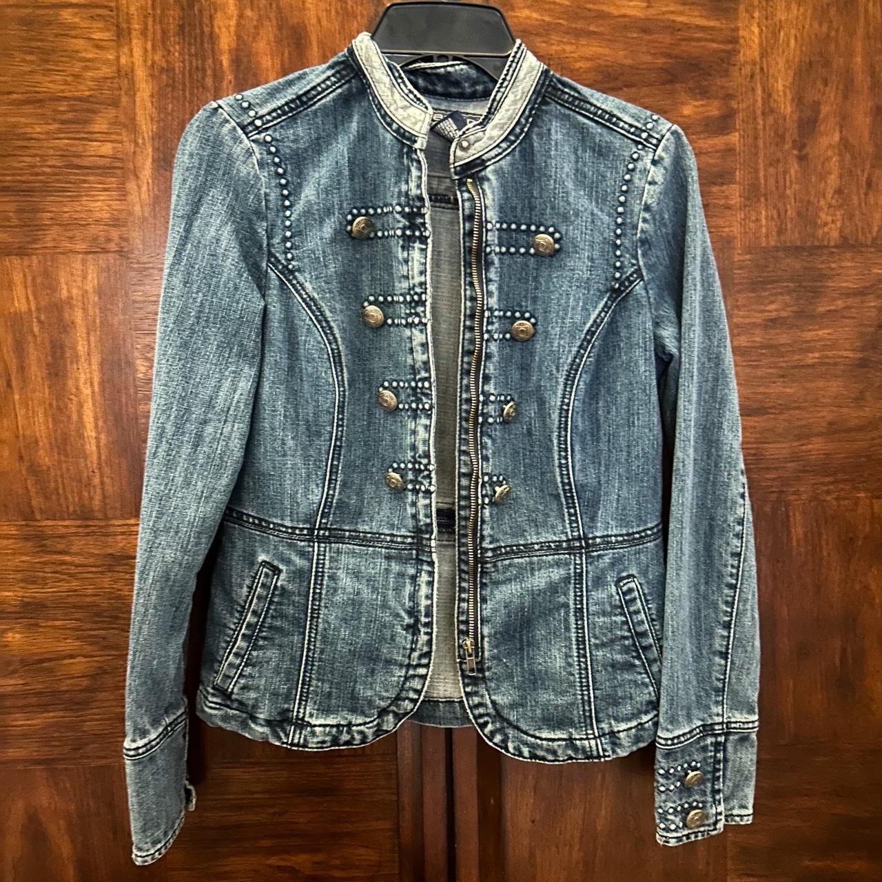 Vintage Denim military style denim jacket. Size... Depop