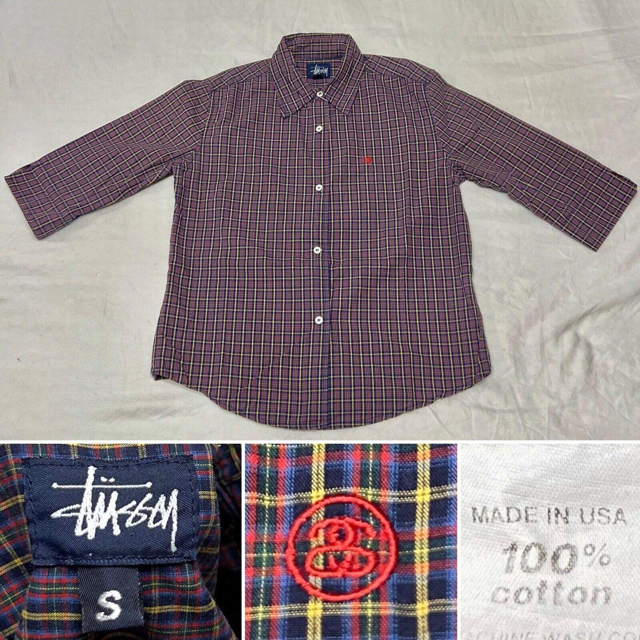 Vtg 90s STUSSY 2024 Gingham Pattern Button Up Shirt