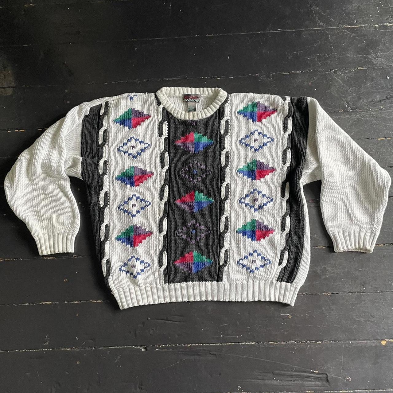 Vintage Maché Sweater knit, graphic, colorful size... - Depop