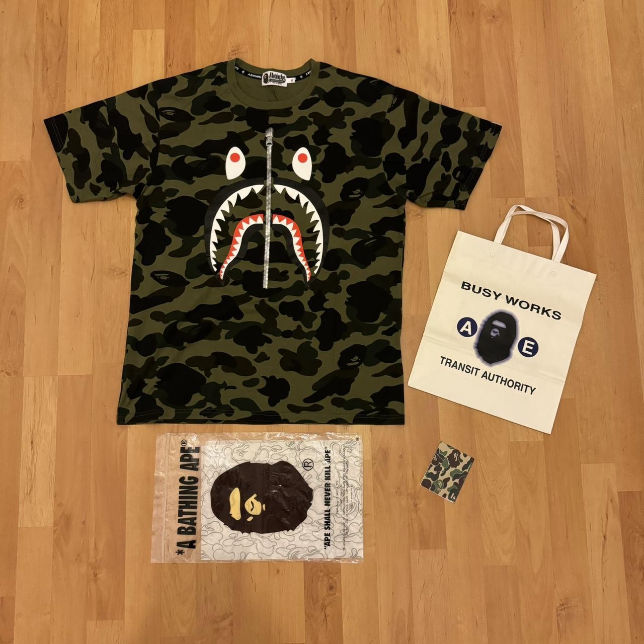 Bape First Camo Green Shark T-Shirt *FRANKENSTEIN... - Depop