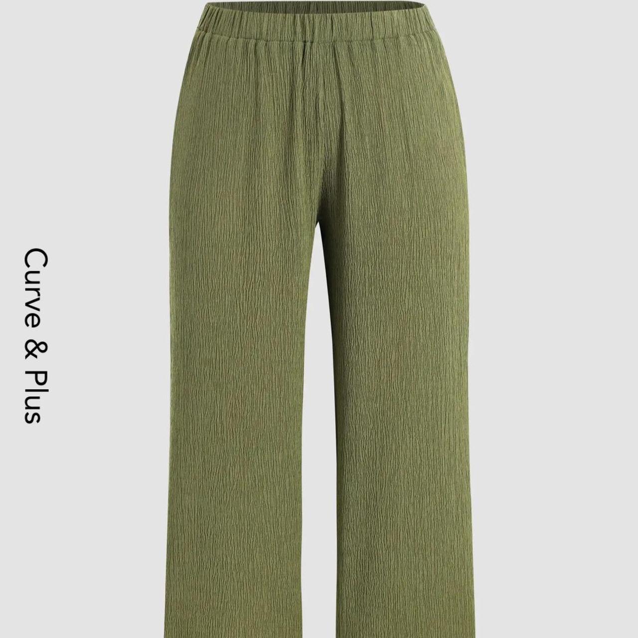 Solid Texture Elastic Waist Trousers