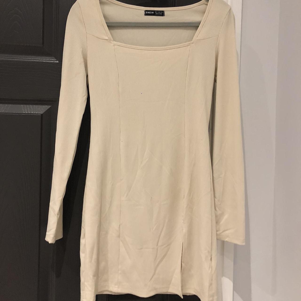 SHEIN Women's Cream and Tan Dress | Depop